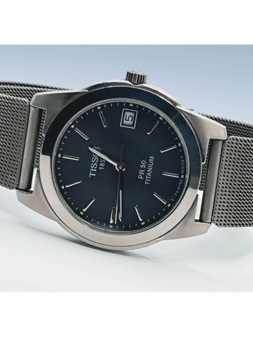 TISSOT 1853 Men's Titanium PR50 Swiss Quartz Slim Watch w Mesh Band